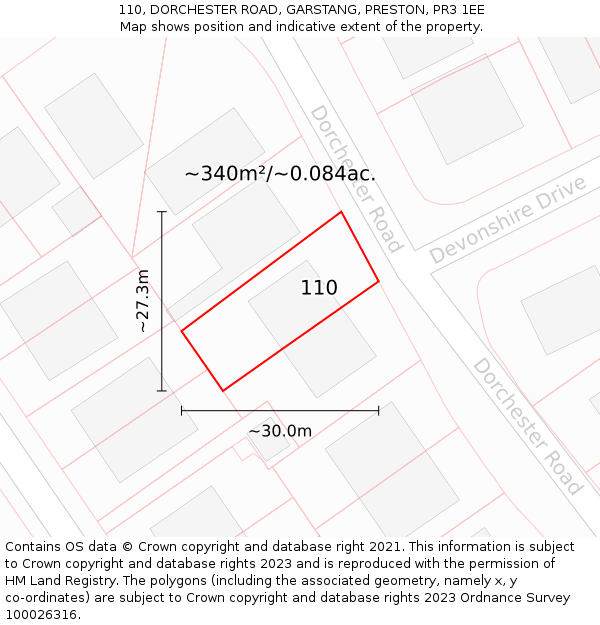 110, DORCHESTER ROAD, GARSTANG, PRESTON, PR3 1EE: Plot and title map