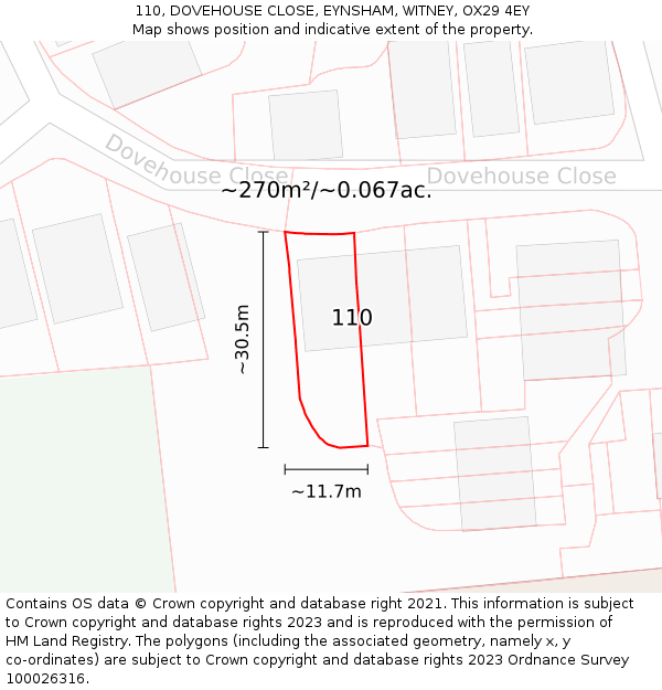 110, DOVEHOUSE CLOSE, EYNSHAM, WITNEY, OX29 4EY: Plot and title map