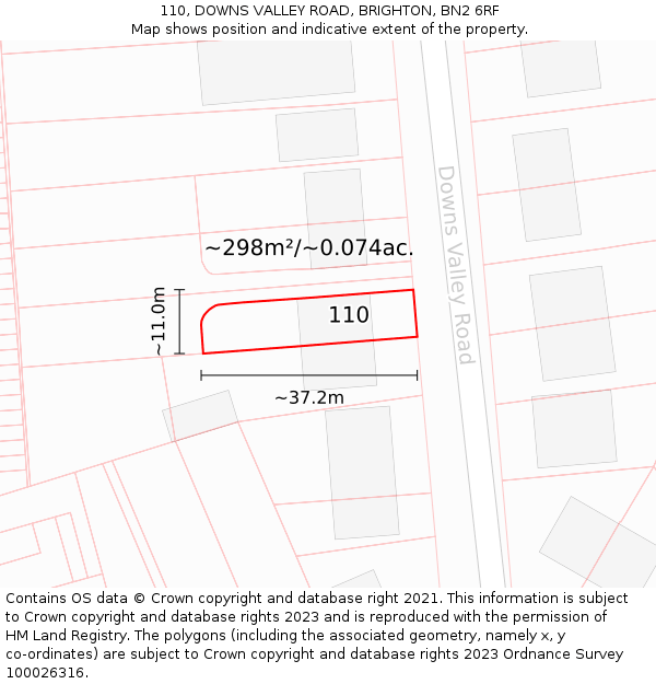 110, DOWNS VALLEY ROAD, BRIGHTON, BN2 6RF: Plot and title map