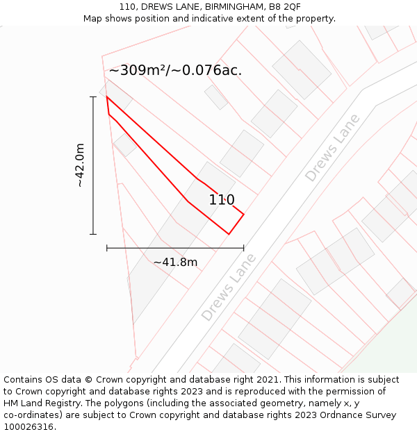 110, DREWS LANE, BIRMINGHAM, B8 2QF: Plot and title map