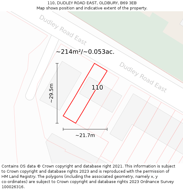 110, DUDLEY ROAD EAST, OLDBURY, B69 3EB: Plot and title map