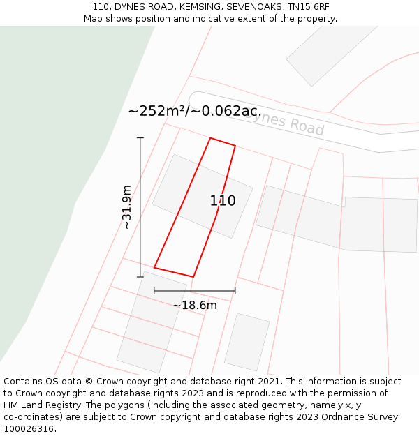 110, DYNES ROAD, KEMSING, SEVENOAKS, TN15 6RF: Plot and title map