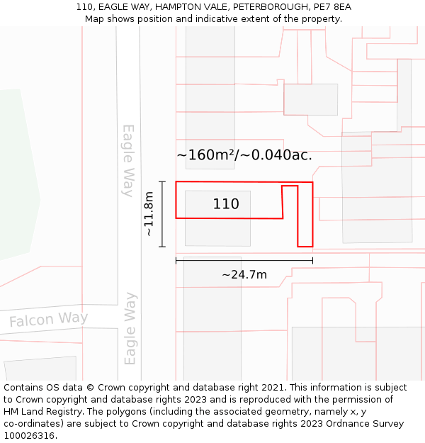110, EAGLE WAY, HAMPTON VALE, PETERBOROUGH, PE7 8EA: Plot and title map