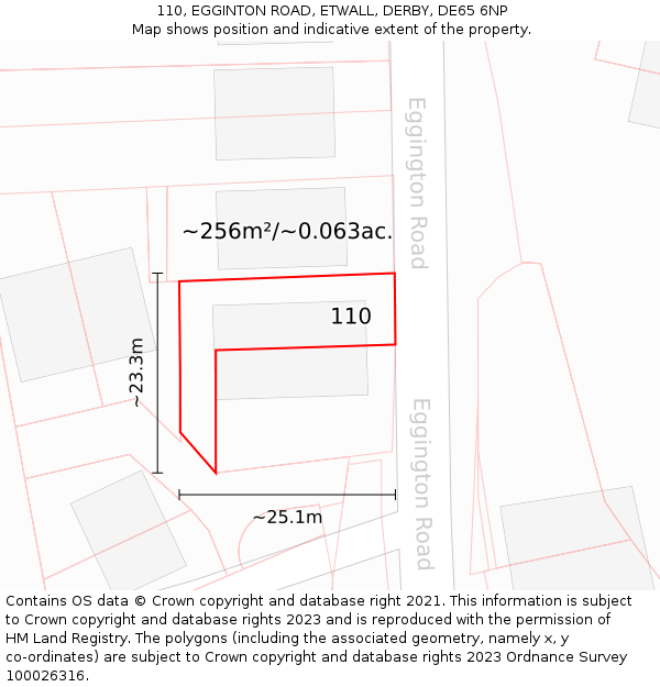 110, EGGINTON ROAD, ETWALL, DERBY, DE65 6NP: Plot and title map