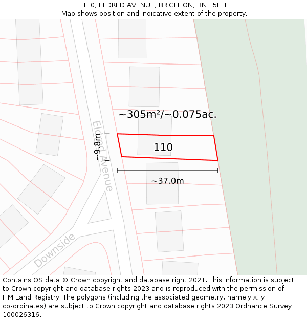 110, ELDRED AVENUE, BRIGHTON, BN1 5EH: Plot and title map