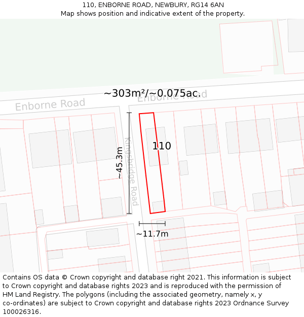 110, ENBORNE ROAD, NEWBURY, RG14 6AN: Plot and title map