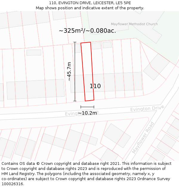 110, EVINGTON DRIVE, LEICESTER, LE5 5PE: Plot and title map