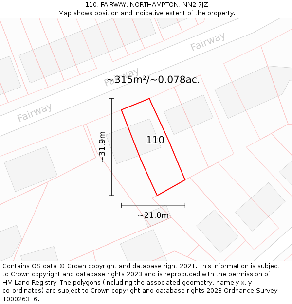110, FAIRWAY, NORTHAMPTON, NN2 7JZ: Plot and title map