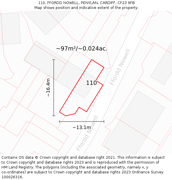 110, FFORDD NOWELL, PENYLAN, CARDIFF, CF23 9FB: Plot and title map