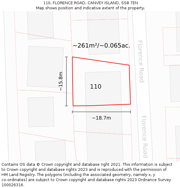 110, FLORENCE ROAD, CANVEY ISLAND, SS8 7EN: Plot and title map