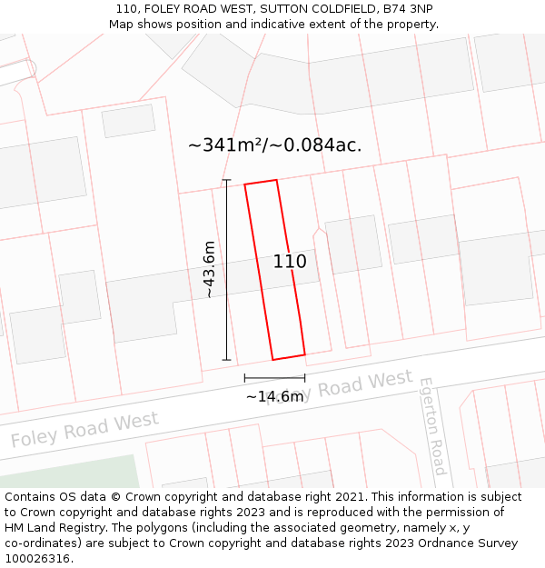 110, FOLEY ROAD WEST, SUTTON COLDFIELD, B74 3NP: Plot and title map