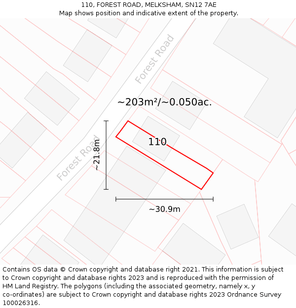 110, FOREST ROAD, MELKSHAM, SN12 7AE: Plot and title map