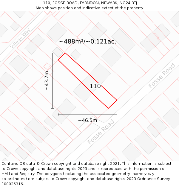 110, FOSSE ROAD, FARNDON, NEWARK, NG24 3TJ: Plot and title map