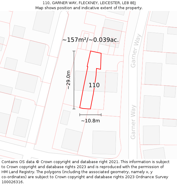 110, GARNER WAY, FLECKNEY, LEICESTER, LE8 8EJ: Plot and title map