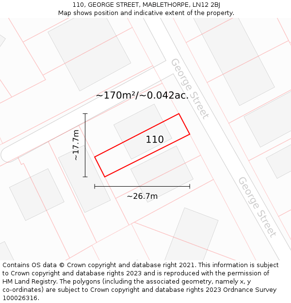 110, GEORGE STREET, MABLETHORPE, LN12 2BJ: Plot and title map