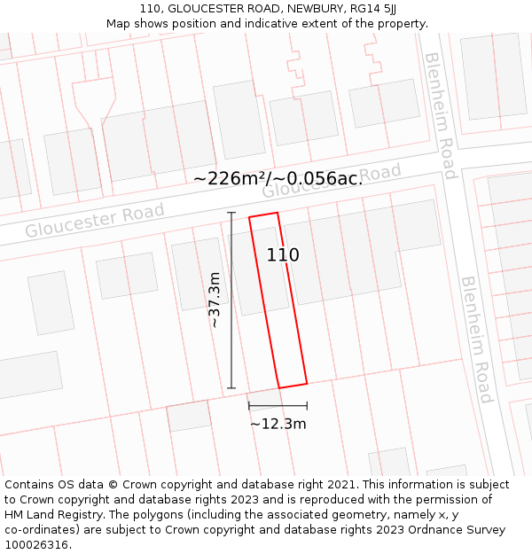110, GLOUCESTER ROAD, NEWBURY, RG14 5JJ: Plot and title map