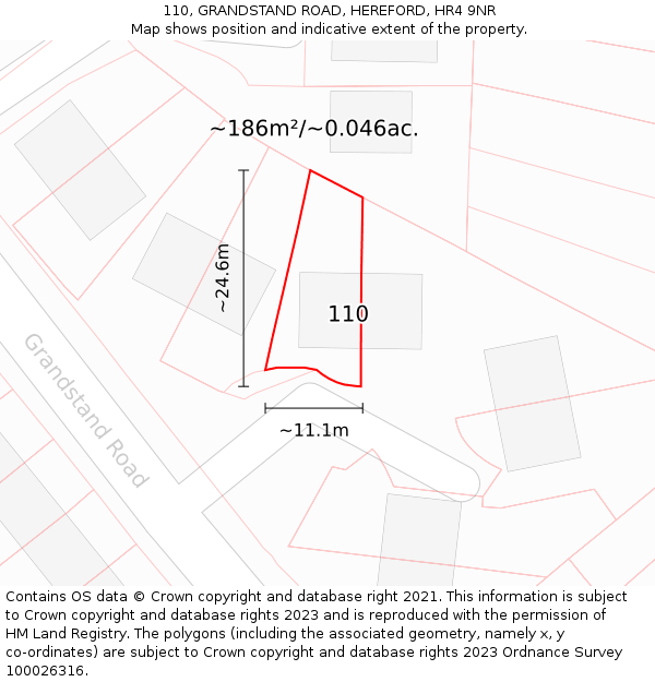 110, GRANDSTAND ROAD, HEREFORD, HR4 9NR: Plot and title map