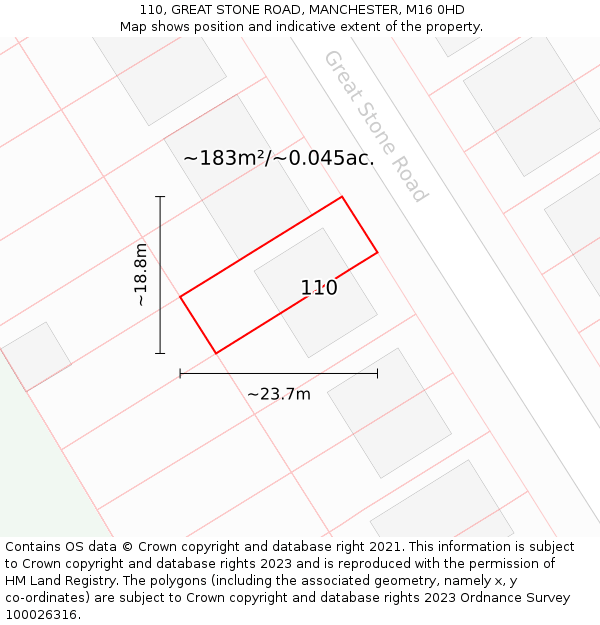 110, GREAT STONE ROAD, MANCHESTER, M16 0HD: Plot and title map