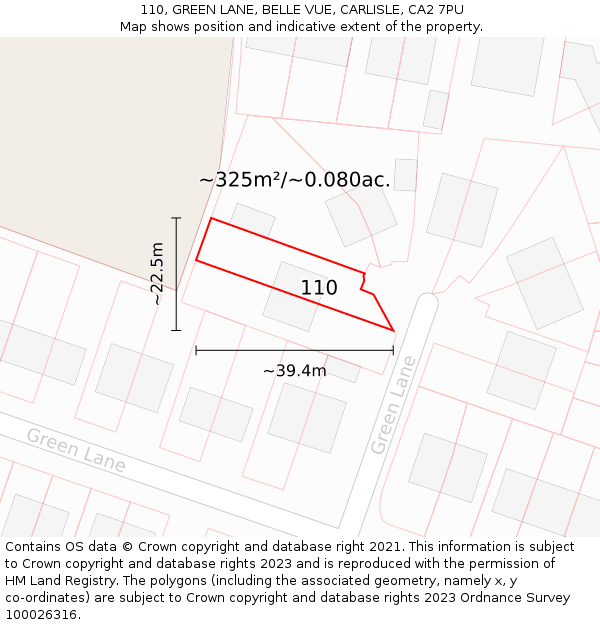 110, GREEN LANE, BELLE VUE, CARLISLE, CA2 7PU: Plot and title map