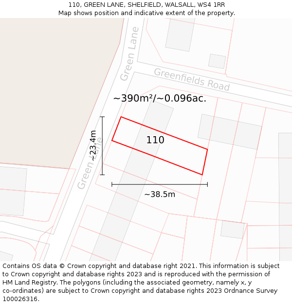 110, GREEN LANE, SHELFIELD, WALSALL, WS4 1RR: Plot and title map