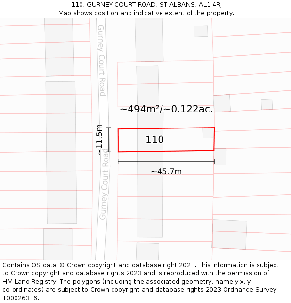 110, GURNEY COURT ROAD, ST ALBANS, AL1 4RJ: Plot and title map