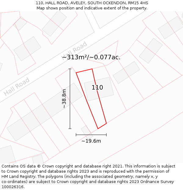 110, HALL ROAD, AVELEY, SOUTH OCKENDON, RM15 4HS: Plot and title map