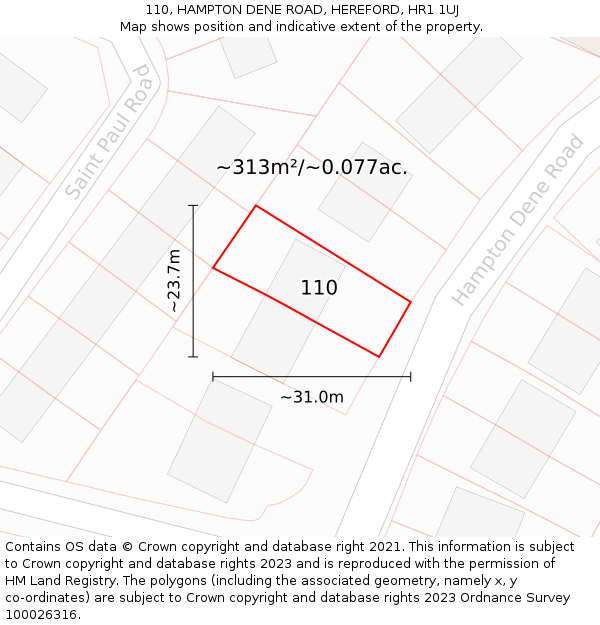 110, HAMPTON DENE ROAD, HEREFORD, HR1 1UJ: Plot and title map
