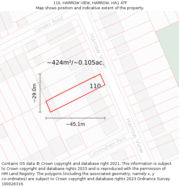110, HARROW VIEW, HARROW, HA1 4TF: Plot and title map