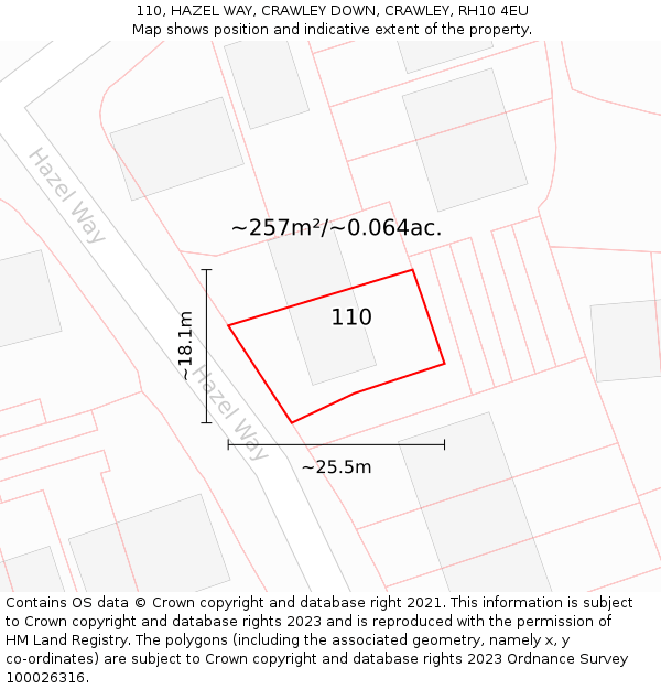 110, HAZEL WAY, CRAWLEY DOWN, CRAWLEY, RH10 4EU: Plot and title map