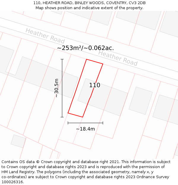 110, HEATHER ROAD, BINLEY WOODS, COVENTRY, CV3 2DB: Plot and title map