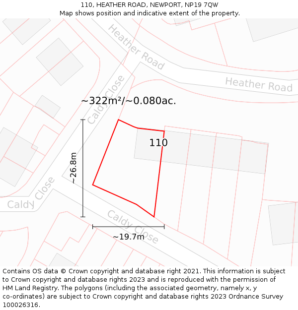 110, HEATHER ROAD, NEWPORT, NP19 7QW: Plot and title map