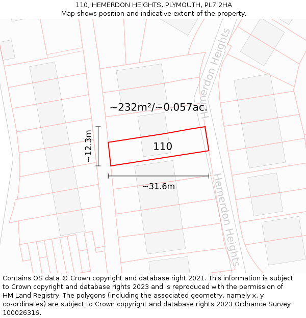110, HEMERDON HEIGHTS, PLYMOUTH, PL7 2HA: Plot and title map