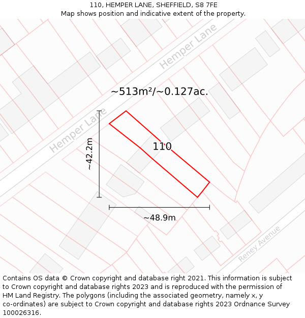 110, HEMPER LANE, SHEFFIELD, S8 7FE: Plot and title map
