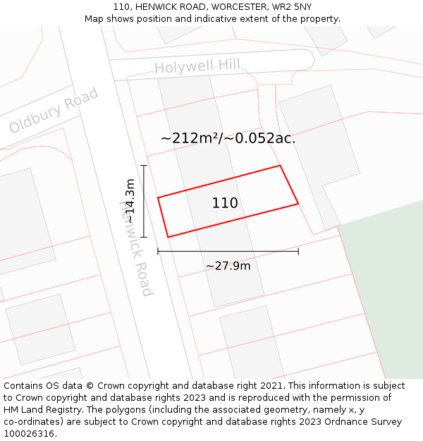 110, HENWICK ROAD, WORCESTER, WR2 5NY: Plot and title map