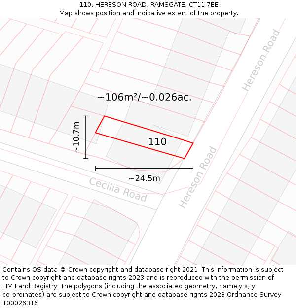 110, HERESON ROAD, RAMSGATE, CT11 7EE: Plot and title map