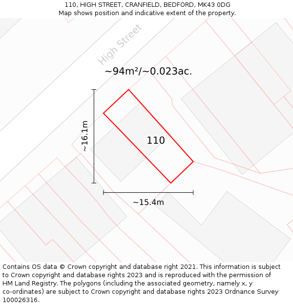 110, HIGH STREET, CRANFIELD, BEDFORD, MK43 0DG: Plot and title map