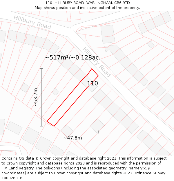 110, HILLBURY ROAD, WARLINGHAM, CR6 9TD: Plot and title map