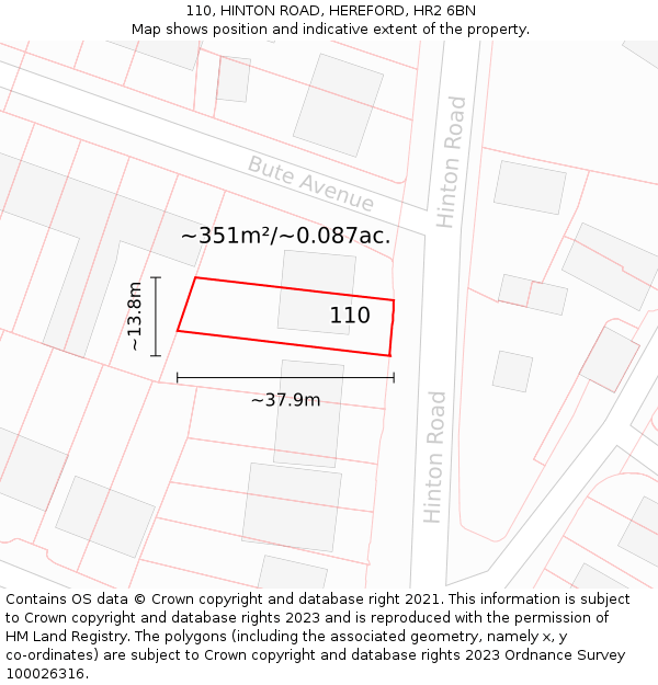 110, HINTON ROAD, HEREFORD, HR2 6BN: Plot and title map