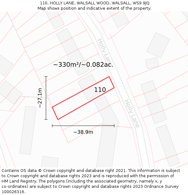 110, HOLLY LANE, WALSALL WOOD, WALSALL, WS9 9JQ: Plot and title map