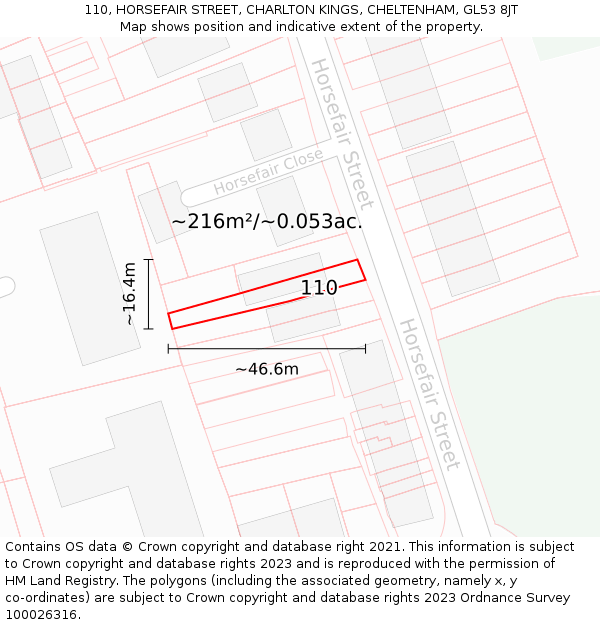110, HORSEFAIR STREET, CHARLTON KINGS, CHELTENHAM, GL53 8JT: Plot and title map