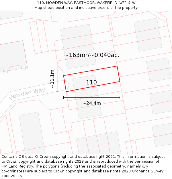 110, HOWDEN WAY, EASTMOOR, WAKEFIELD, WF1 4LW: Plot and title map