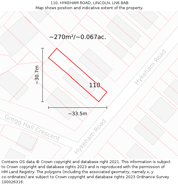 110, HYKEHAM ROAD, LINCOLN, LN6 8AB: Plot and title map