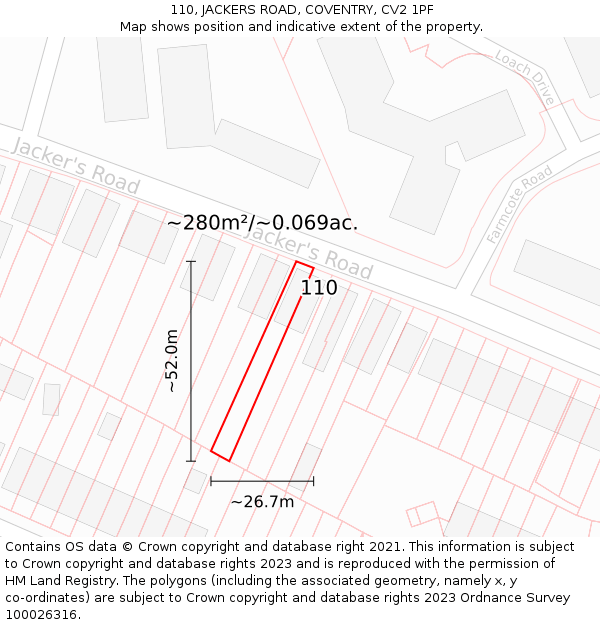 110, JACKERS ROAD, COVENTRY, CV2 1PF: Plot and title map