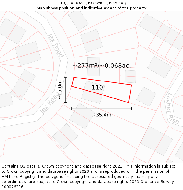 110, JEX ROAD, NORWICH, NR5 8XQ: Plot and title map