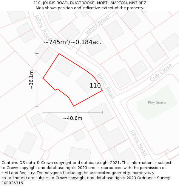 110, JOHNS ROAD, BUGBROOKE, NORTHAMPTON, NN7 3PZ: Plot and title map