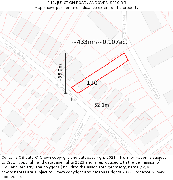110, JUNCTION ROAD, ANDOVER, SP10 3JB: Plot and title map
