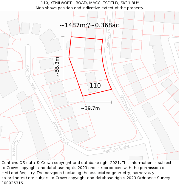 110, KENILWORTH ROAD, MACCLESFIELD, SK11 8UY: Plot and title map