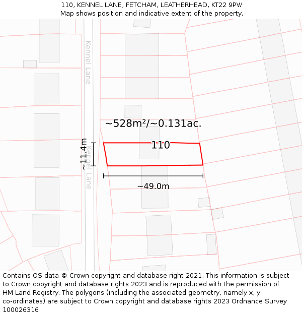 110, KENNEL LANE, FETCHAM, LEATHERHEAD, KT22 9PW: Plot and title map