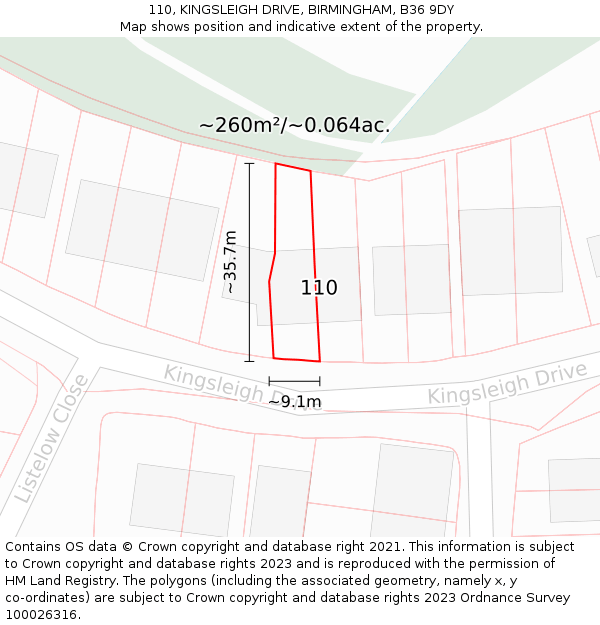 110, KINGSLEIGH DRIVE, BIRMINGHAM, B36 9DY: Plot and title map