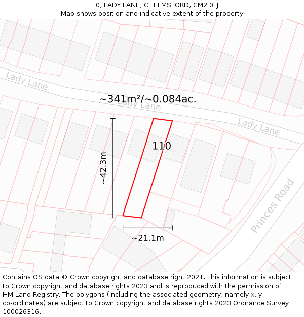 110, LADY LANE, CHELMSFORD, CM2 0TJ: Plot and title map